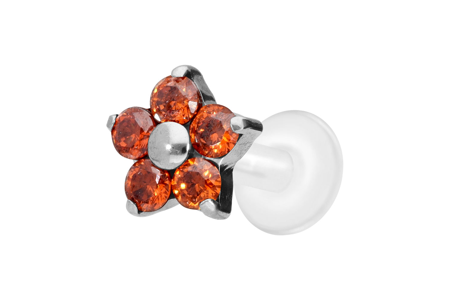 PTFE Labret Piercing mit Innengewinde + Titan-Aufsatz KRISTALLBLUME